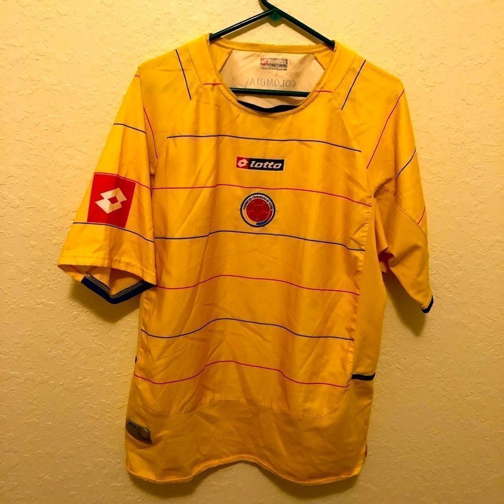Yellow Lotto Federacion Colombiana De Futbol Short Sleeve Futbol Jersey Men Sz L